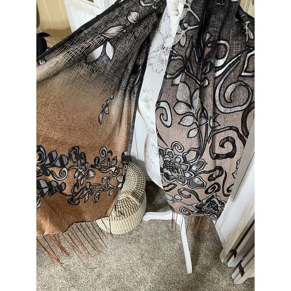 Estate Floral Ombre Sparkle Burnout Scarf Wrap Shawl Scarf Black 64in X 17in - Picture 4 of 5